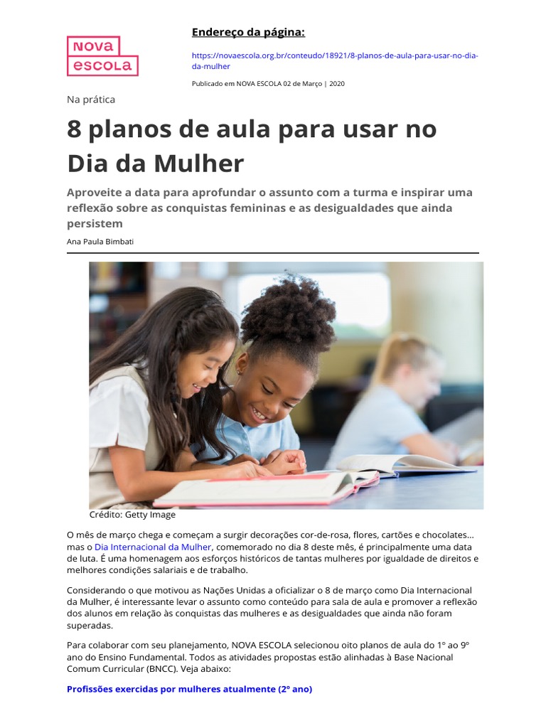 Planos de Aula para o Dia da Mulher | PDF | Brasil | Escolas