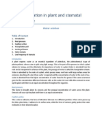 Water Regulation in Plant and Stomatal Conductance: Table of Content