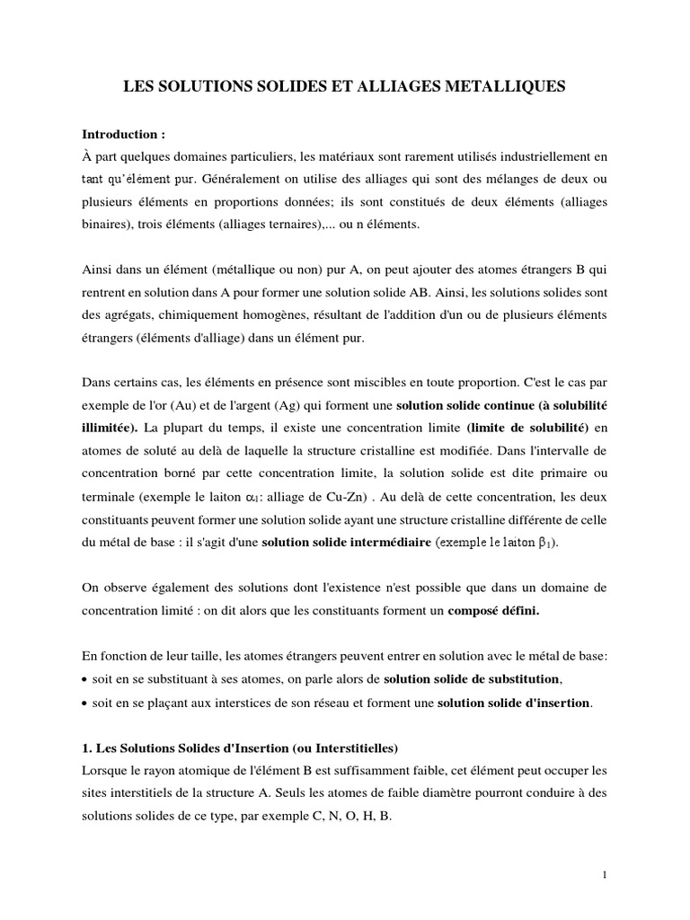 Solutions solides et alliages métalliques | PDF | Alliage | Métaux
