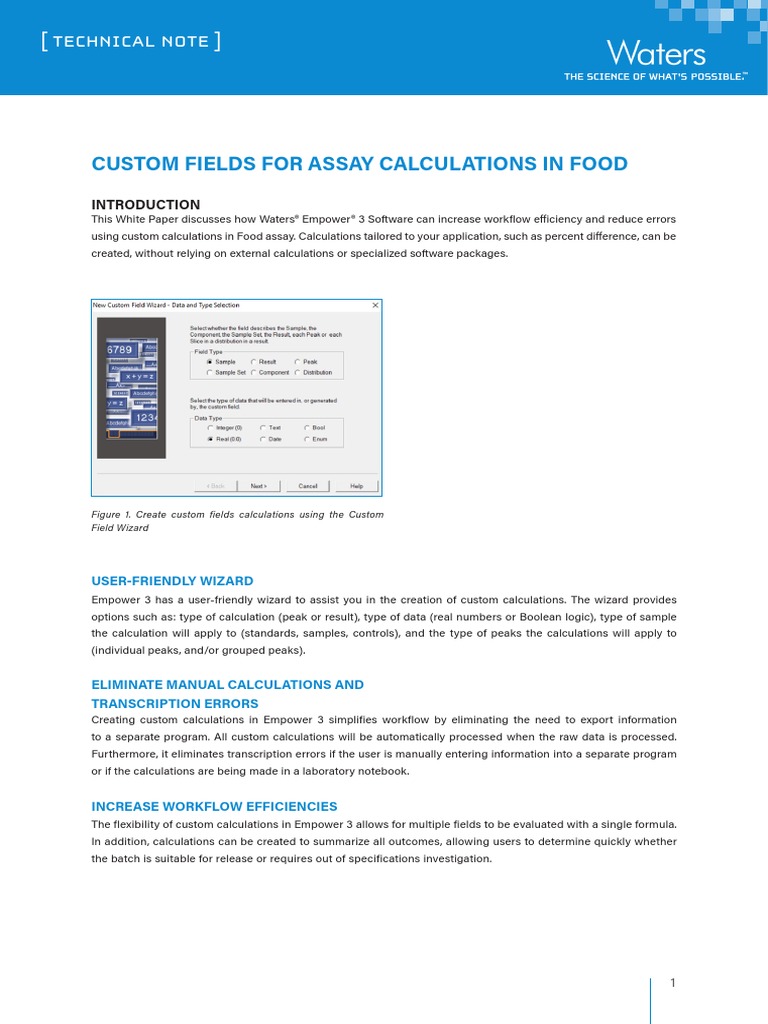 (Technical Note) : Custom Fields For Assay Calculations in Food | PDF ...