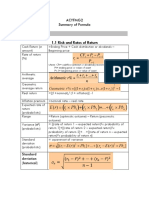 Risk and Return Formula Sheet