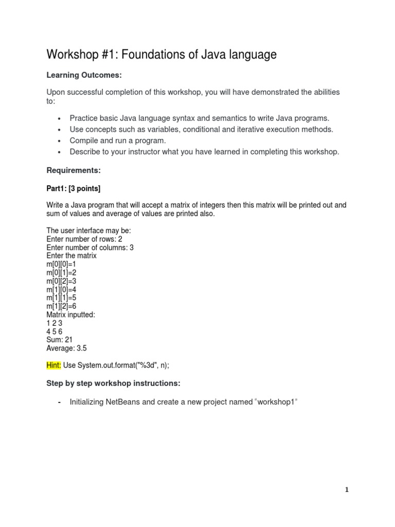 Java Workshop: Matrix and Calculations | PDF | Class (Computer ...