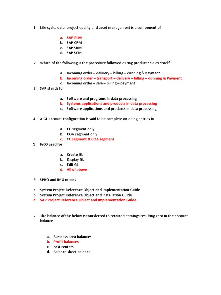 Sap Fico - Sample Questions and Answers | PDF | Product Lifecycle ...