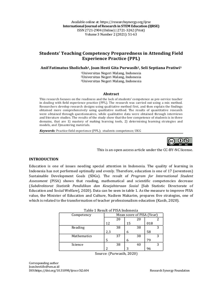 Students' Teaching Competency Preparedness in Attending Field ...