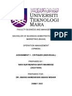 Faculty Business and Management Bachelor of Business Admistration (Hons) Marketing (Ba240) Operation Management (OPM530)