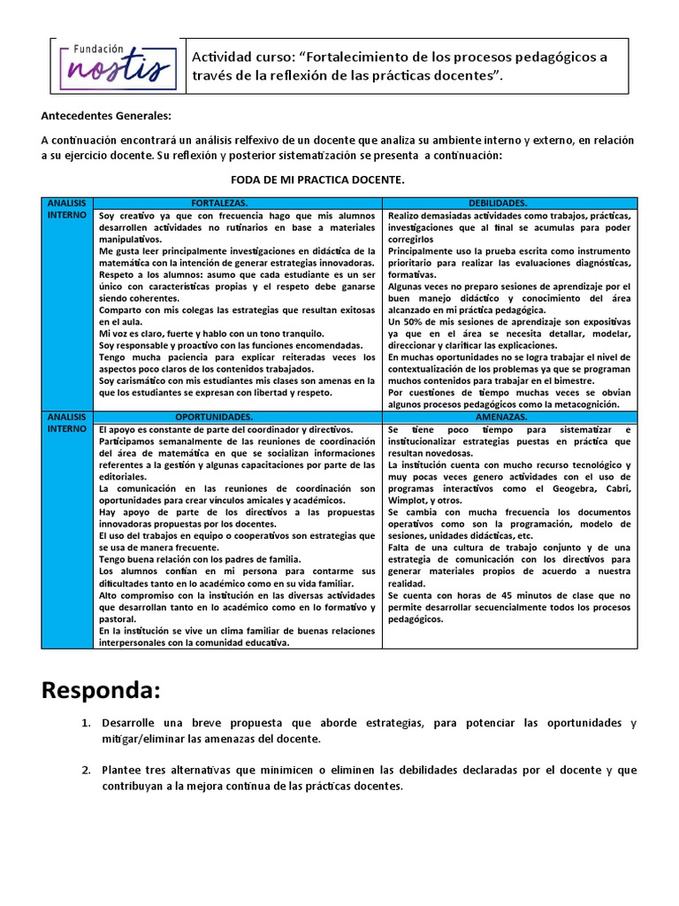 FODA en la Práctica Docente: Análisis y Propuestas | PDF | Maestros ...