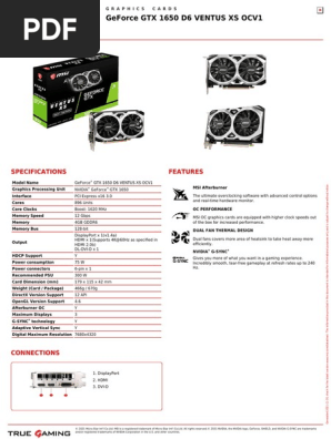 Geforce GTX 1650 D6 Ventus Xs Ocv1: Specifications Features | PDF