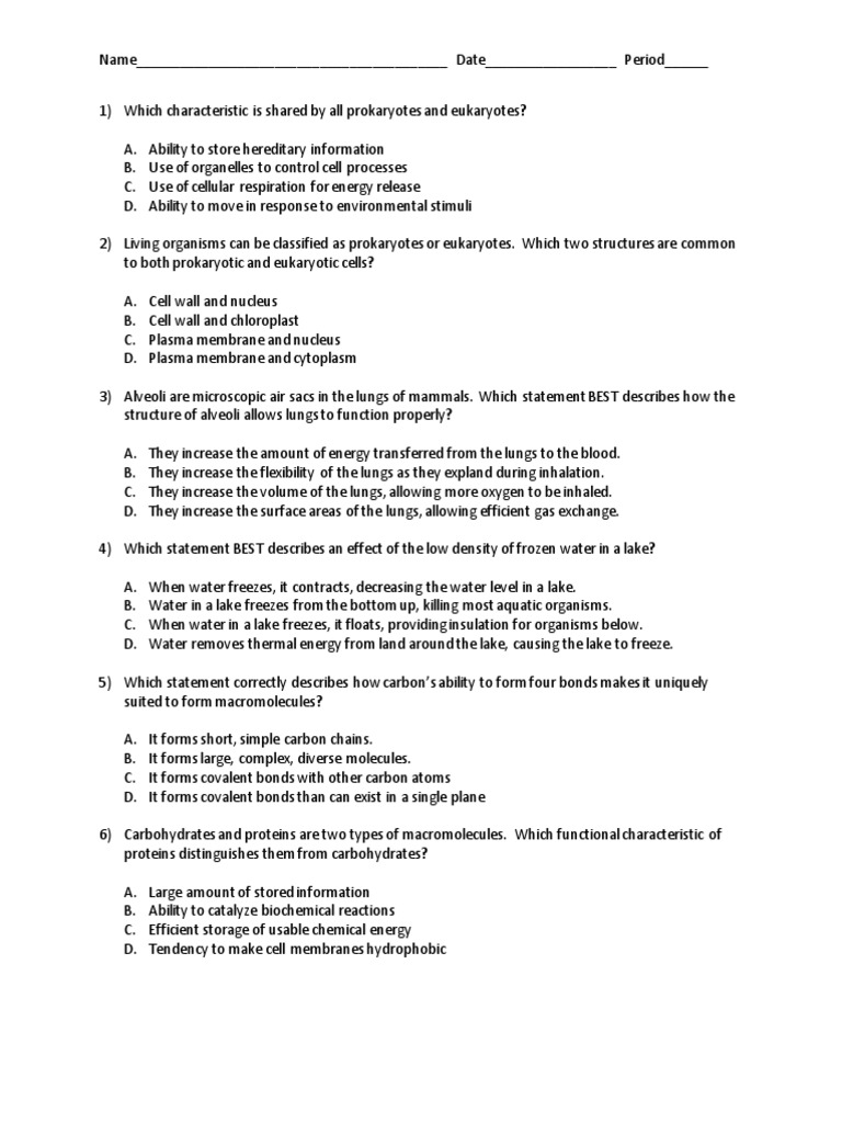 Keystone Biology Practice Test 2023 | PDF | Cell Membrane | Enzyme