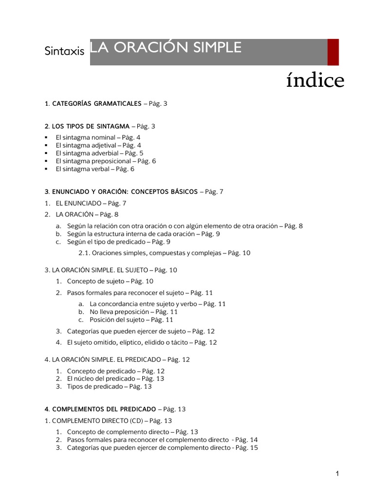 Estructura de la Oración Simple | PDF | Asunto (gramática) | Predicado ...