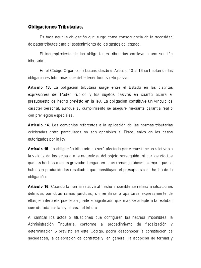 Obligaciones Tributarias y su Naturaleza | PDF | Ciencias Políticas ...
