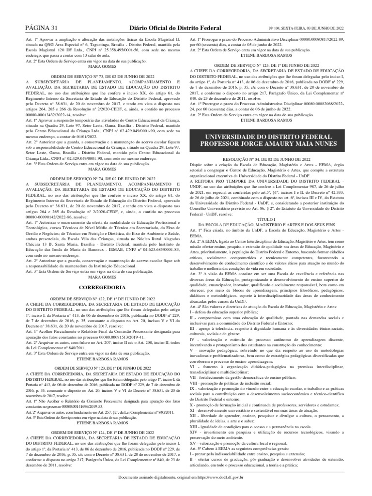 Dodf 104 03-06-2022 Parte | PDF | Pedagogia | Ensino Superior
