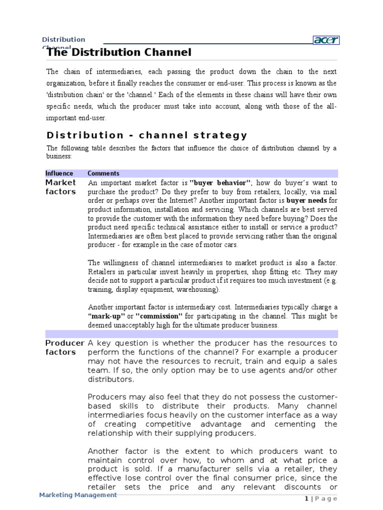Acer Distribution Channels in Bangladesh | PDF | Distribution (Business ...