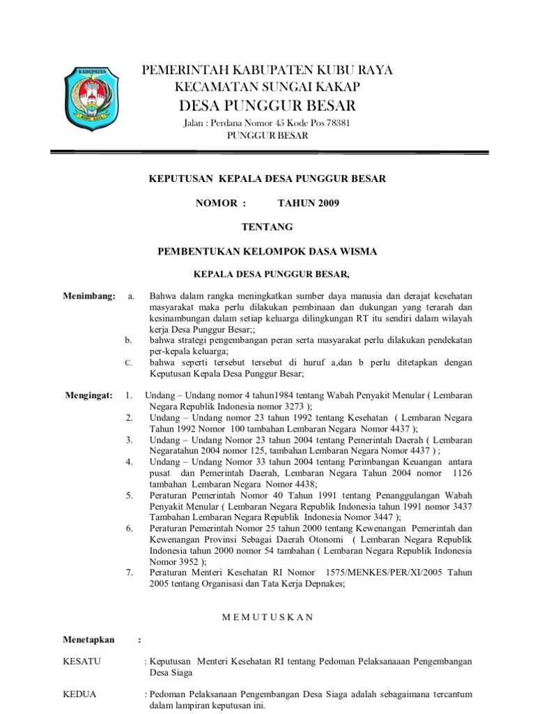 Contoh Sk Dasawisma Pkk Guru Paud