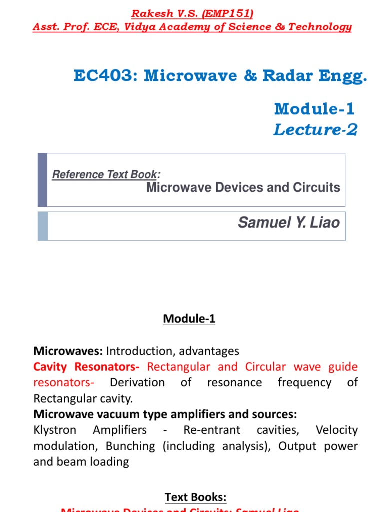 Microwave Cavity Resonators Rectangular and Circular Waveguide