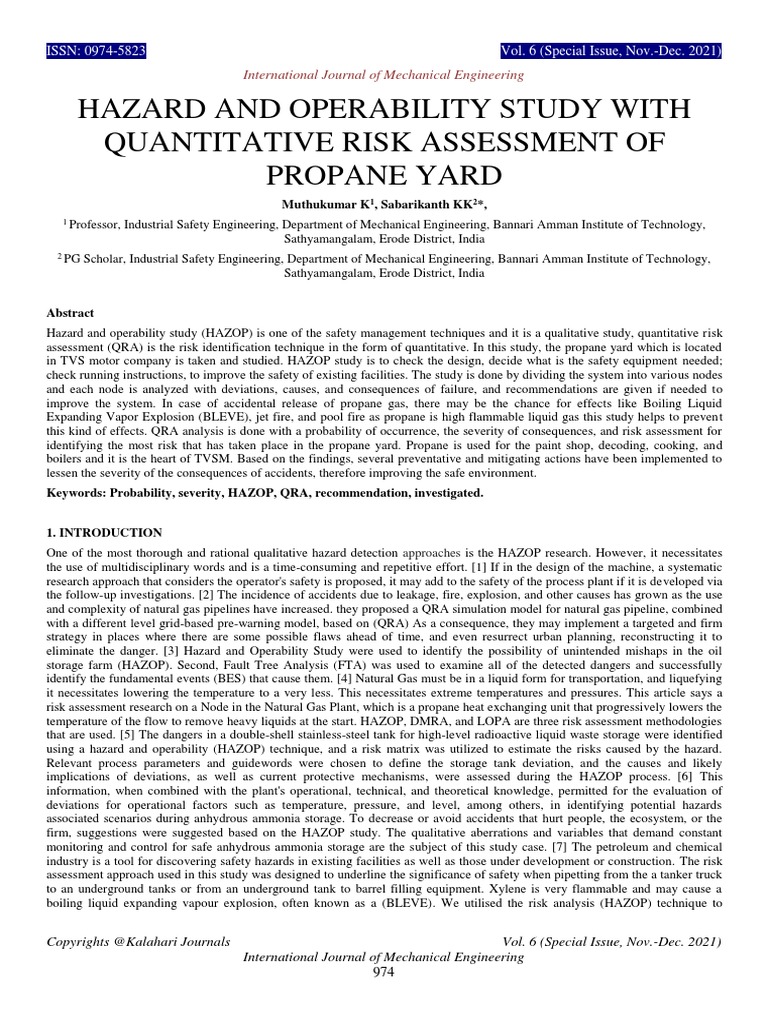 Hazard and Operability Study With Quantitative Risk Assessment of ...