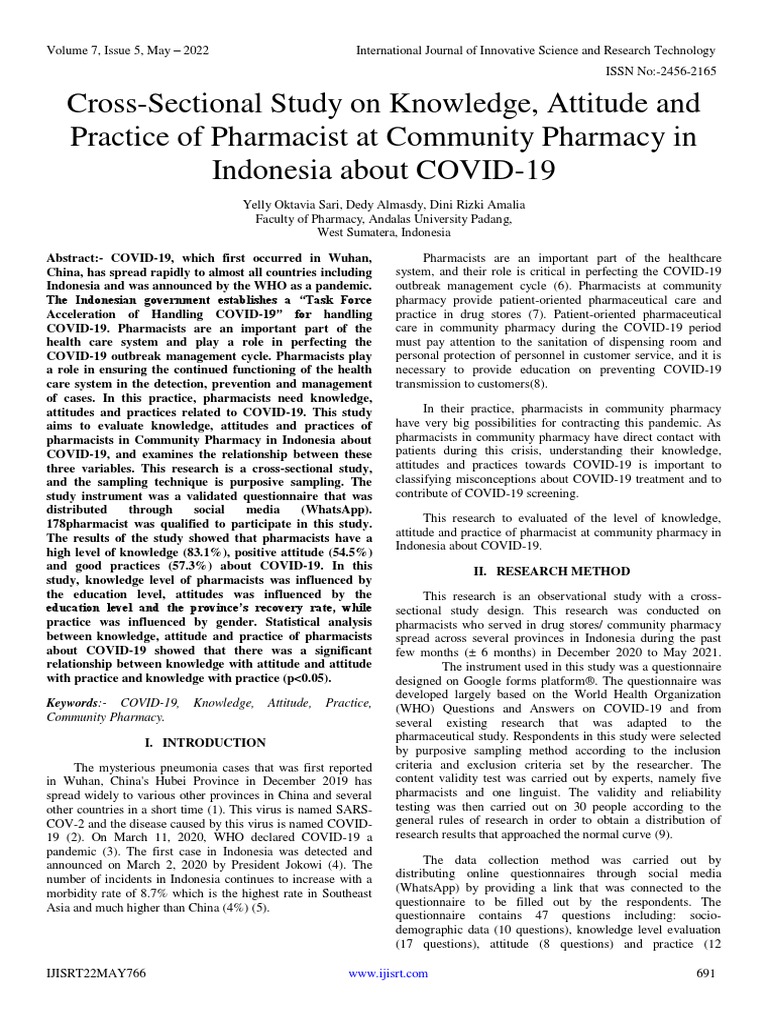 Cross-Sectional Study On Knowledge, Attitude and Practice of Pharmacist ...