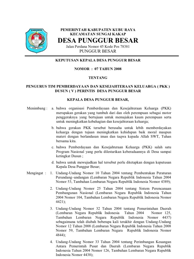 Contoh Sk Dasawisma Pkk Guru Paud