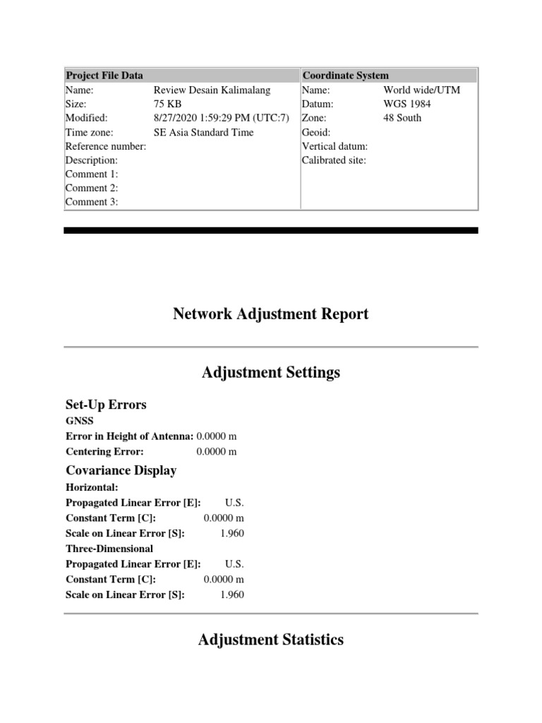 Network Adjustment Report Summary | PDF | Geographic Data And ...