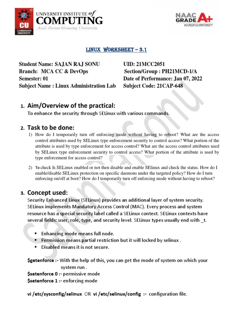 SELinux Security Configuration Lab | PDF | Software Development ...