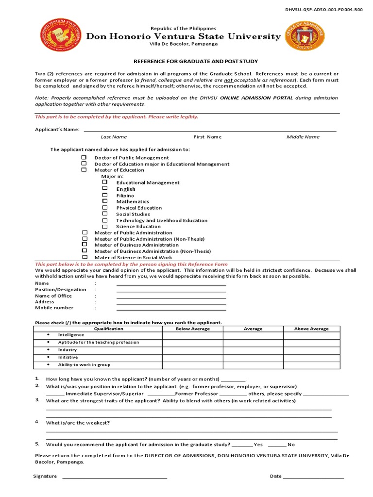 Graduate Admission Reference Form | PDF | Career & Growth | Business