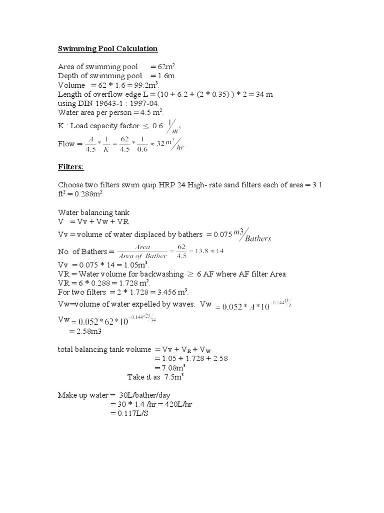 Swimming Pool Design Calculations | PDF | Swimming Pool | Pump
