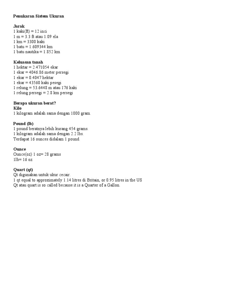 Penukaran Sistem Ukuran Pdf