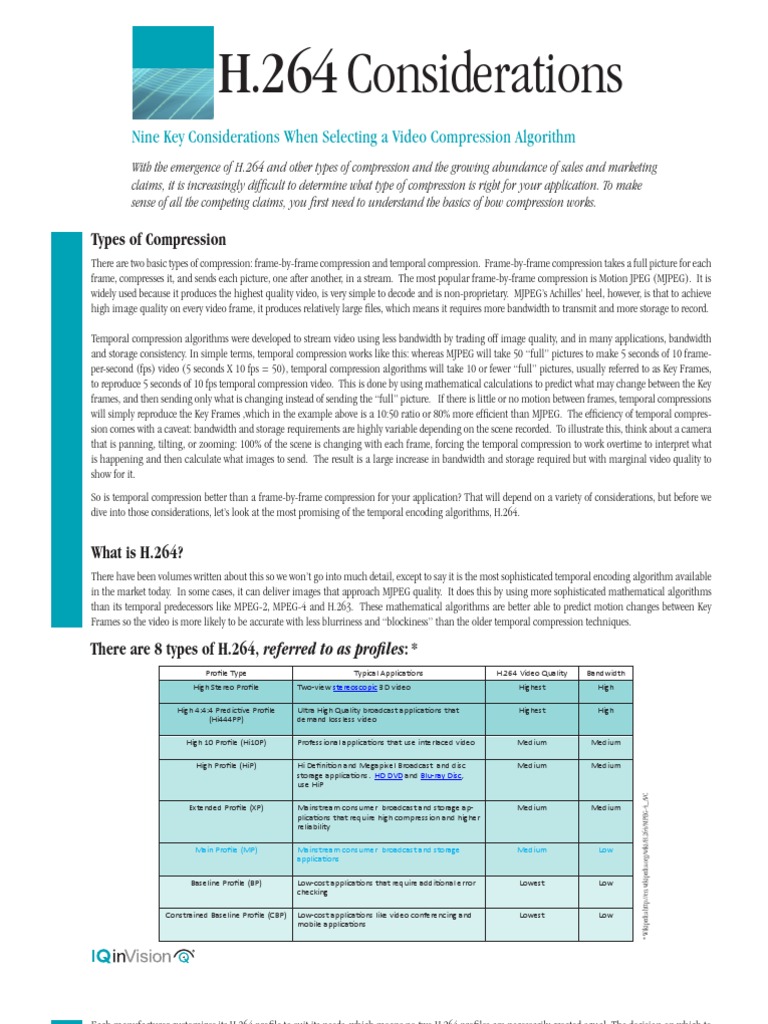 H.264 Considerations | PDF | Data Compression | H.264/Mpeg 4 Avc