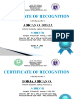 Certificate of Recognition: Adrian O. Borja