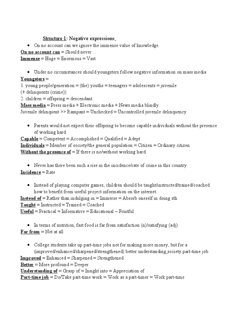 Grammar Structures With Synonyms PDF Adolescence Job Satisfaction