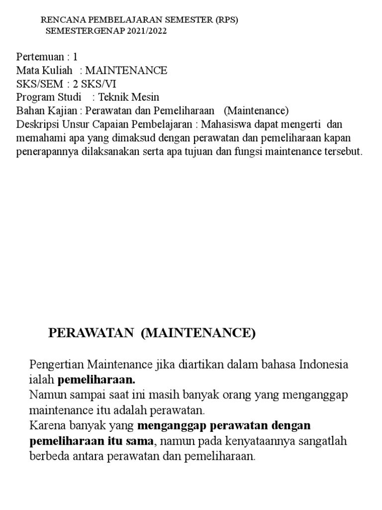 Pemeliharaan dan Perawatan Mesin Produksi | PDF
