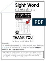 K-2 Sight Word Lists & Checklists: Thank You