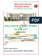 Holidays' Home Work Class 10: California Public School, Khukhrana (Moga)