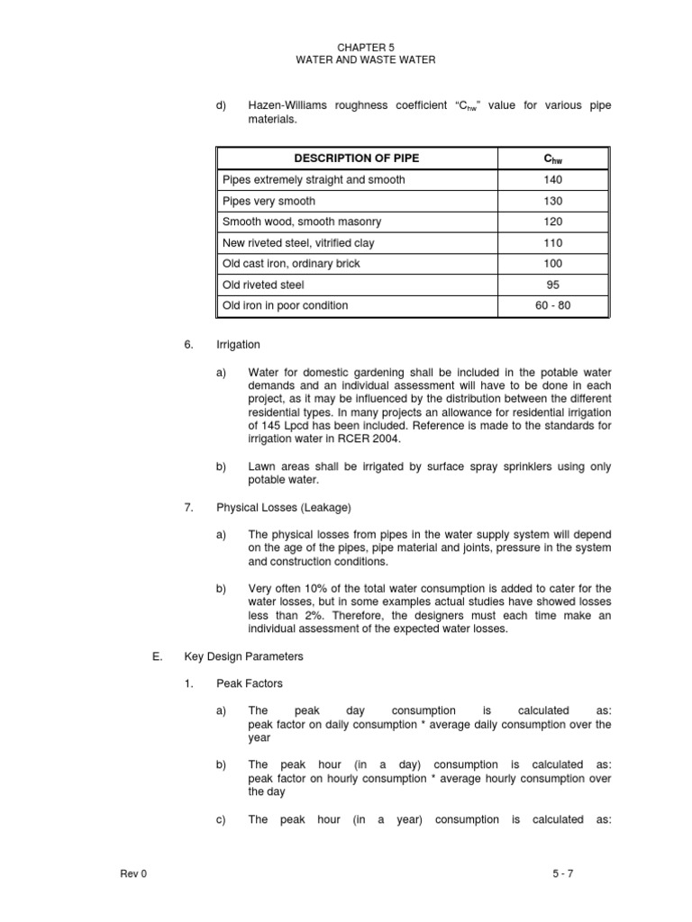 Pipe Roughness Coefficients Overview | PDF | Irrigation | Pipe (Fluid ...