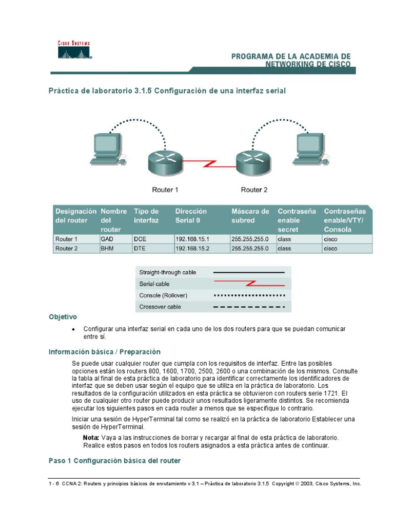 CCNA2 Lab 3 1 5 Es | PDF | Enrutador (Computación) | Interfaz de usuario