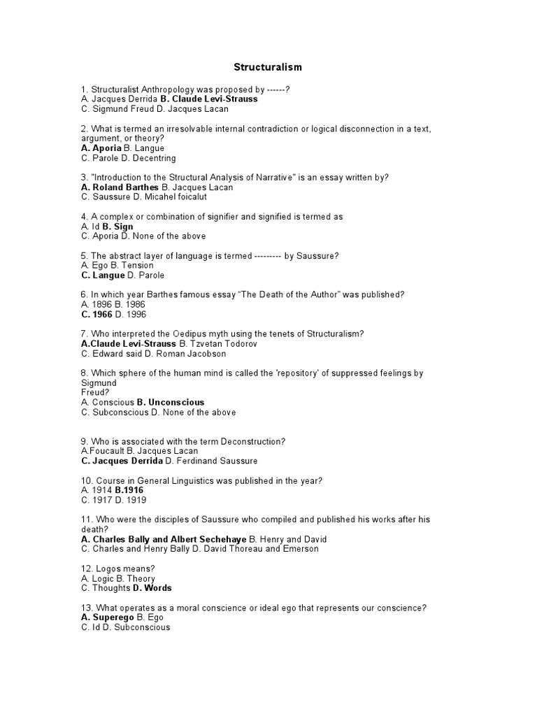Unit2. Structuralism & Poststructuralism PDF Id Western Philosophy