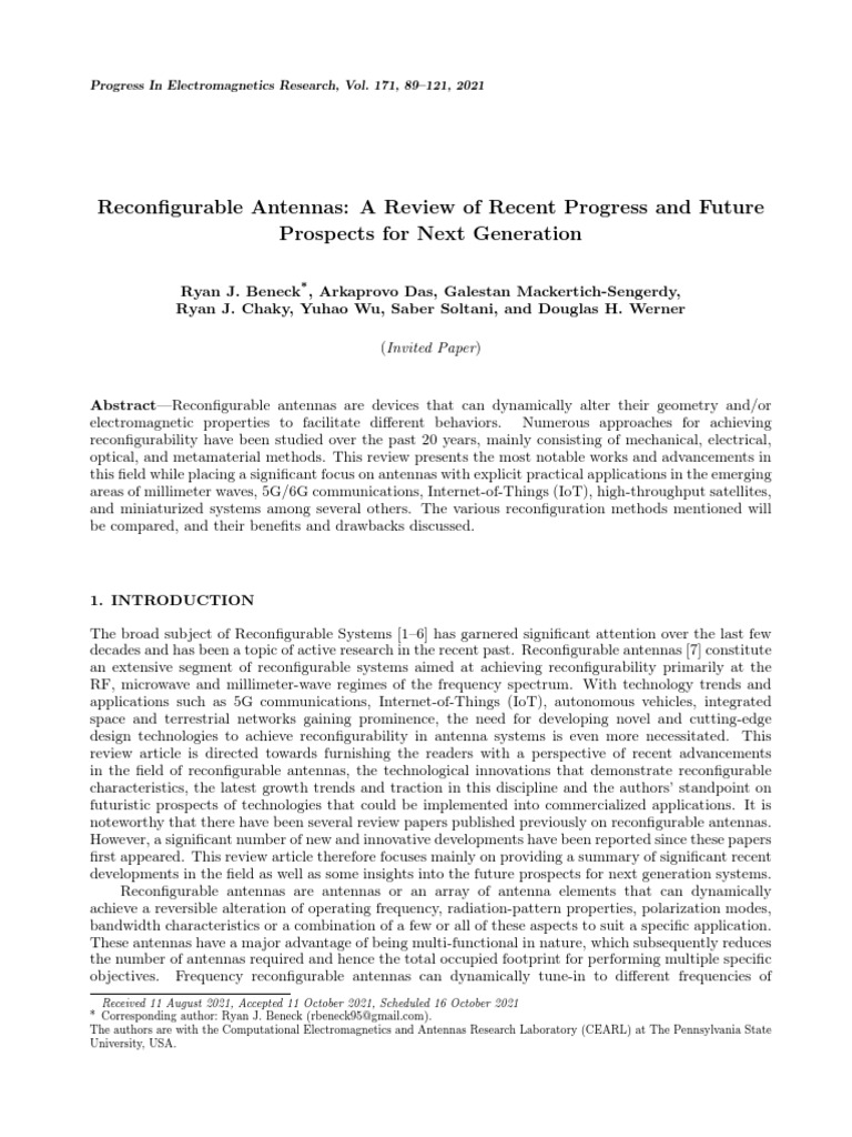 Advances in Reconﬁgurable Antennas | PDF | Antenna (Radio) | Electronic ...