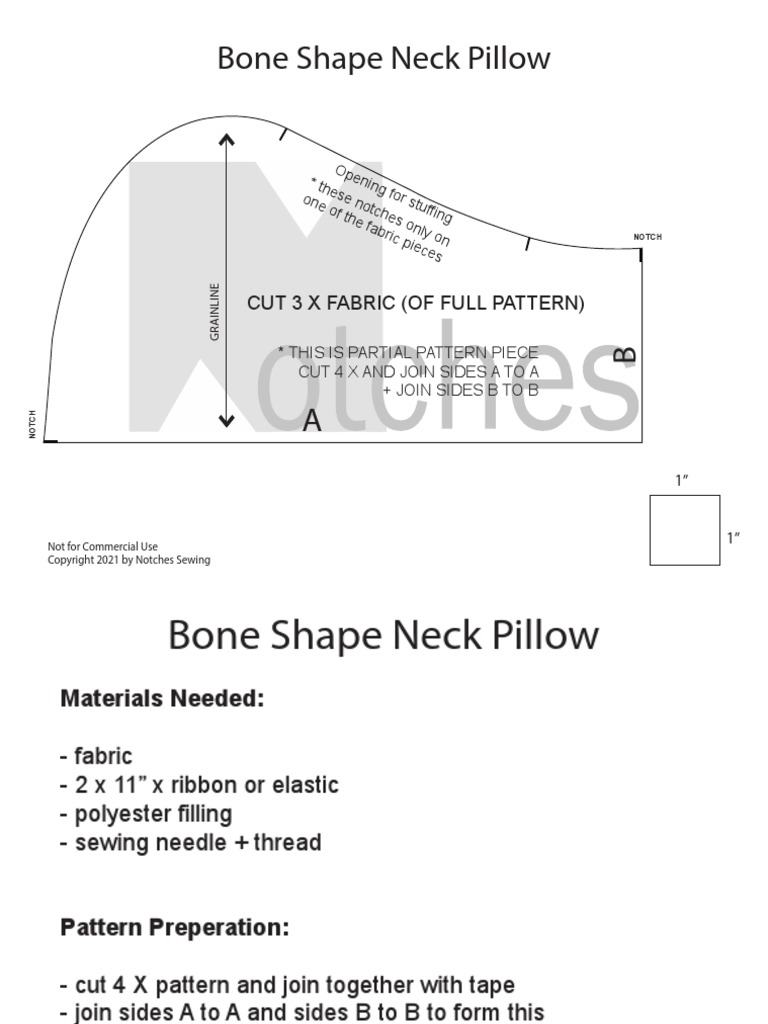 Bone Shape Neck Pillow Pattern PDF Sewing Textile Arts