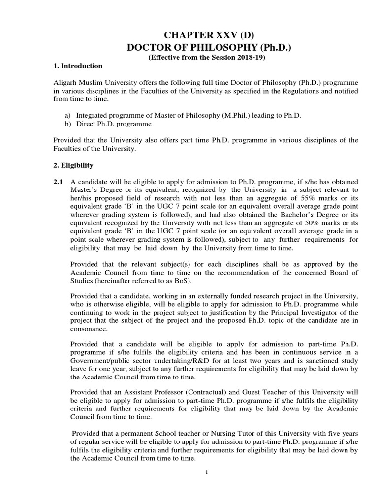 Ph.D. Admission Guidelines at AMU | PDF | Thesis | Doctor Of Philosophy