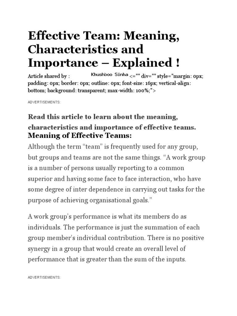Characteristics of Effective Teams | PDF | Leadership | Employment