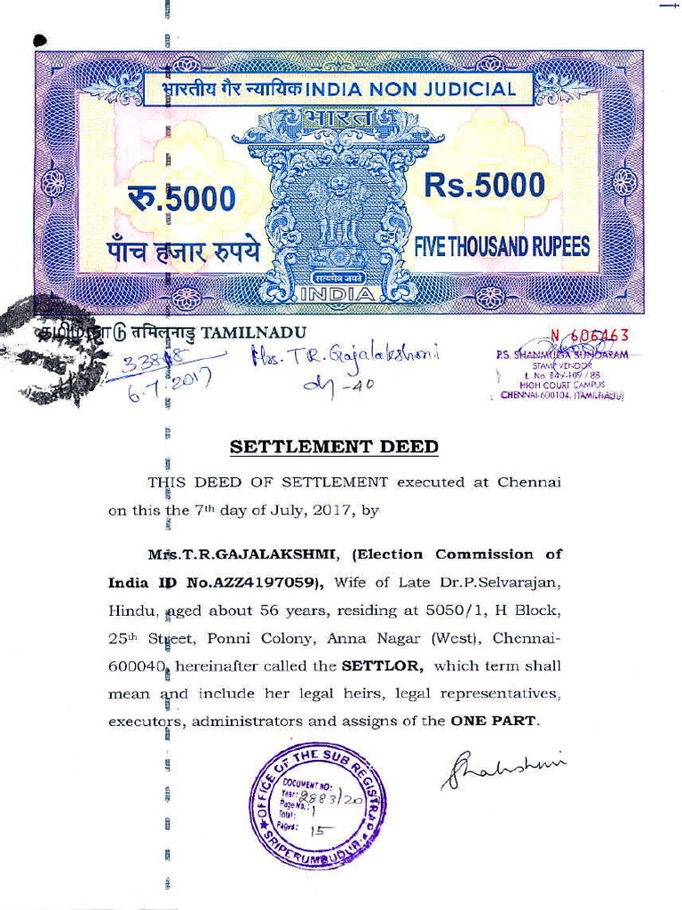 Settlement Deed English Format PDF