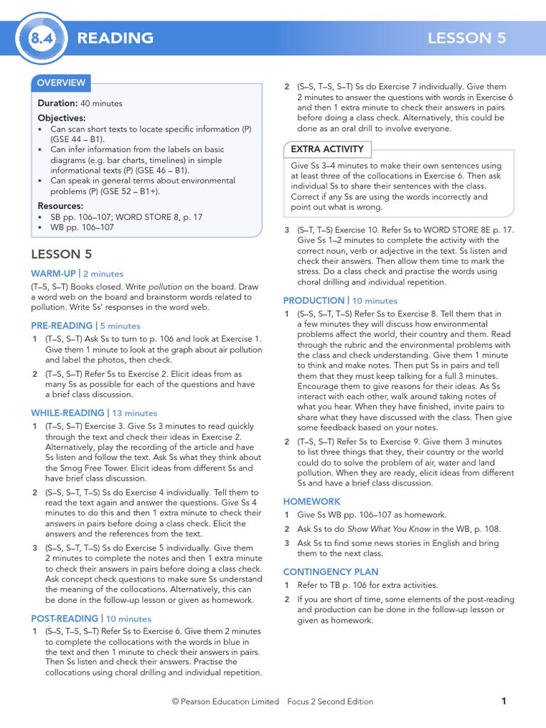 Focus2 2E Lesson Plans U8 Lesson 5 Reading | PDF | Cognition ...