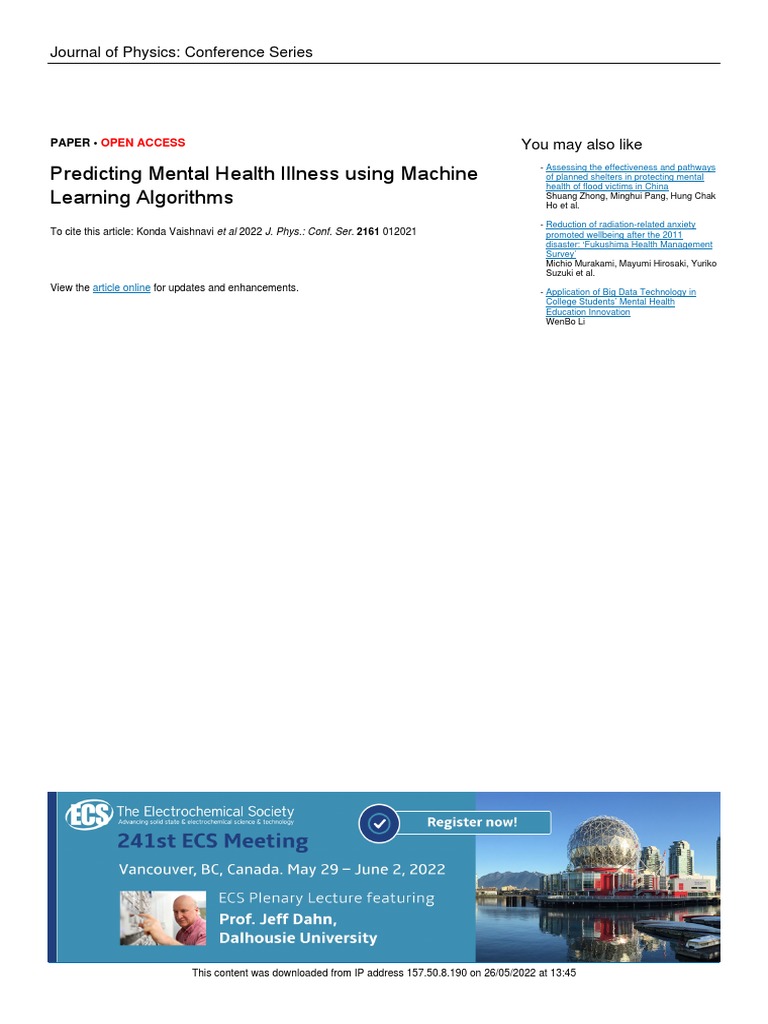 Machine Learning for Mental Health Prediction | PDF | Machine Learning ...