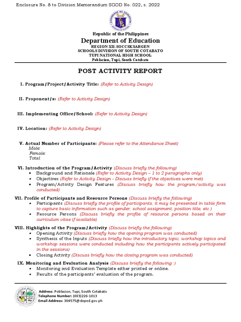Post Activity Report Template | PDF | Internet | Communication
