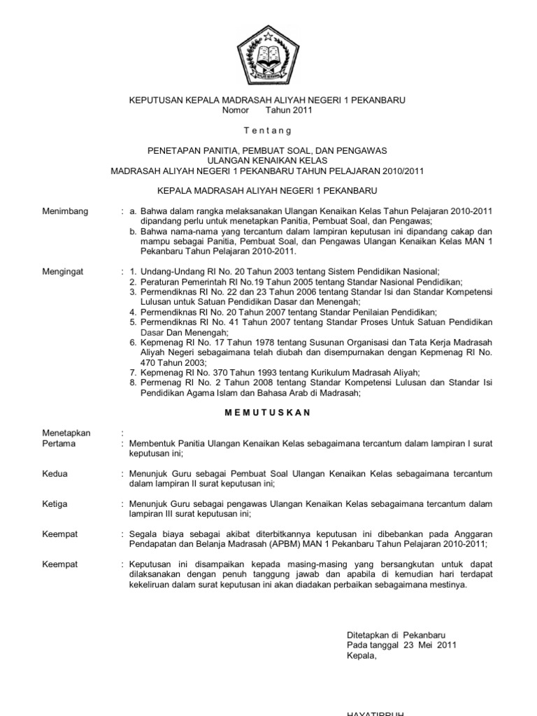 Sk Panitia N Pembuat Soal N Pengawas Ukk