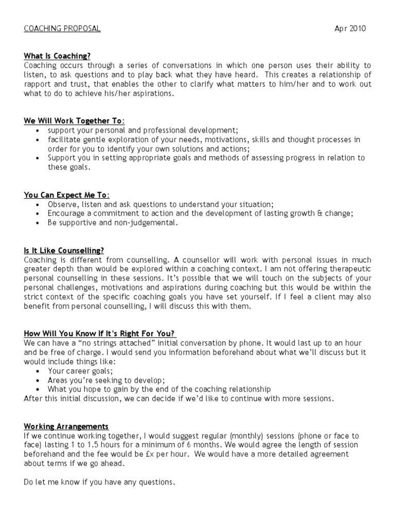 Sample Coaching Proposal Mentorship Behavior Modification