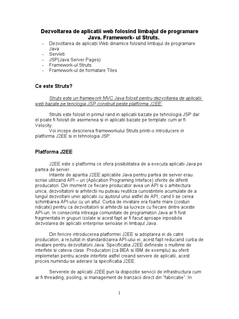 Dezvoltarea de Aplicatii Web Folosind Limbajul de Program Are Java | PDF