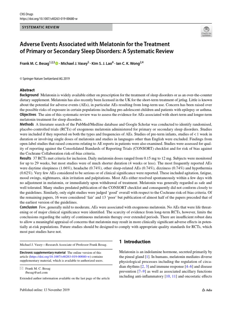 Adverse Events Associated With Melatonin For The Treatment of Primary ...