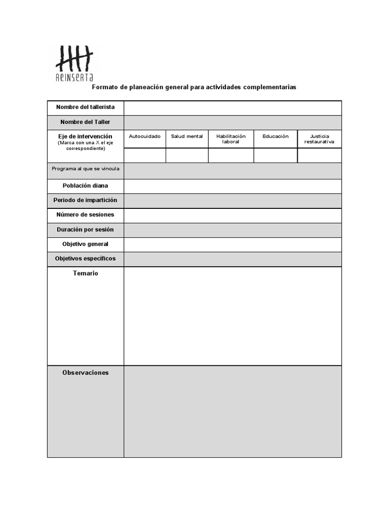 Formato de Planeación General para Actividades Complementarias | PDF ...