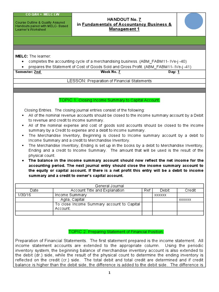 Financial Statement Preparation Guide | PDF | Debits And Credits ...