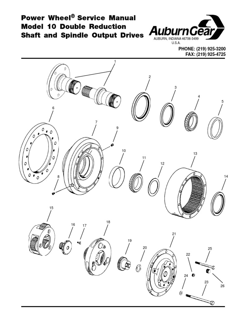 Power Wheel Service Manual Model 10 Double Reduction Shaft and Spindle